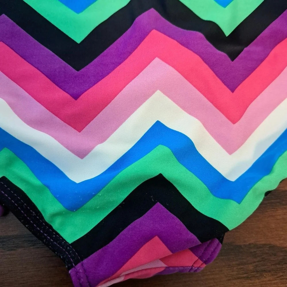 Kanu Surf Girls Size 10 Multicolor Chevron Tankini 2 Piece Swimsuit Pink Blue